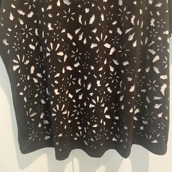 Catherines Tunic Top Womens Plus 1X Black Laser Cut Outs Unique Contemporary - Picture 4 of 13